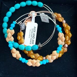 Alex and Ani Turquoise and Gold Bracelet Trio